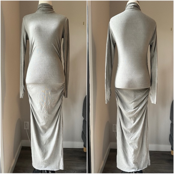 James Perse Recycled Brushed Jersey Ruched Turtleneck Dress - Picture 2 of 5